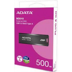 ADATA SSD External 500GB SC610 Read Speed 550MB/s USB 3.2 Gen 2 USB-A SC610-500G-CBK/RD