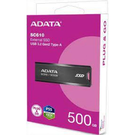 ADATA SSD External 500GB SC610 Read Speed 550MB/s USB 3.2 Gen 2 USB-A SC610-500G-CBK/RD
