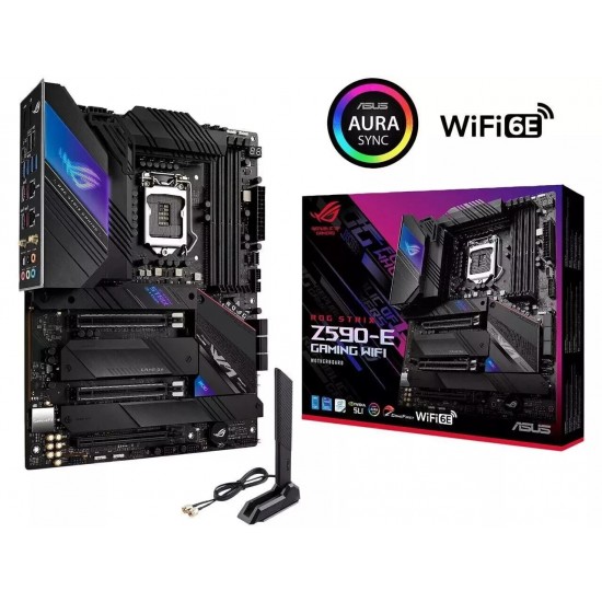 ROG Strix Z590-E Gaming WiFi 6E LGA 1200(Intel® 11th/10th Gen) ATX gaming motherboard (PCIe 4.0, 14+2 power stages, DDR4 5333+, Dual Intel® 2.5 Gb LAN,Thunderbolt 4, 4xM.2/NVMe SSD and AURA RGB)