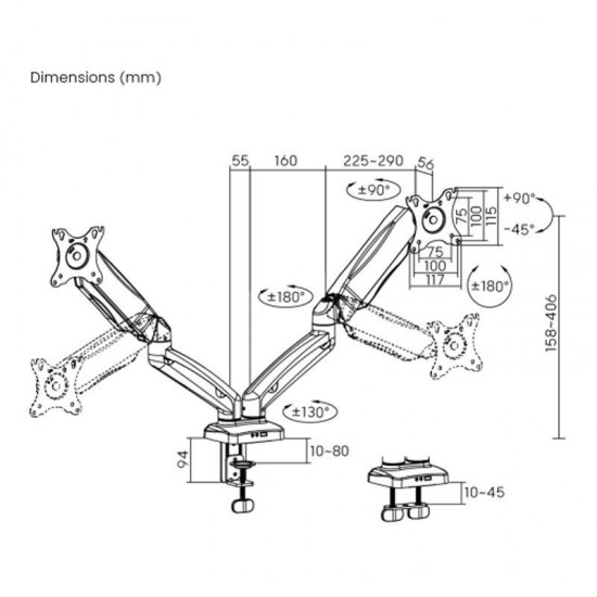Bratek Dual-Screen Spring-Assisted Monitor Arm For most 17"-32" Monitors