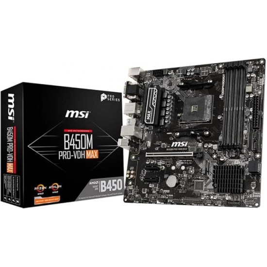 MSI B450M PRO VDH Max ProSeries Motherboard AMD Ryzen 2ND and 3rd Gen AM4 M.2 USB 3 DDR4 D Sub DVI HDMI Micro ATX Motherboard, 24,4 cm x 24,4 cm