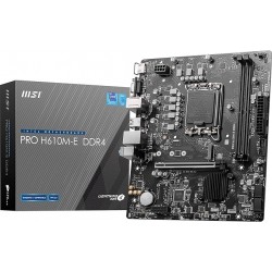 MSI PRO H610M-E DDR4 Motherboard, Micro-ATX - Supports Intel 12th Gen Core Processors, LGA 1700-2 x DIMMs (3200MHz), 1x PCIe 4.0 x16 slot, 1 x M.2 Gen3, USB 3.2 Gen1, 1G LAN, HDMI 1.4 & VGA