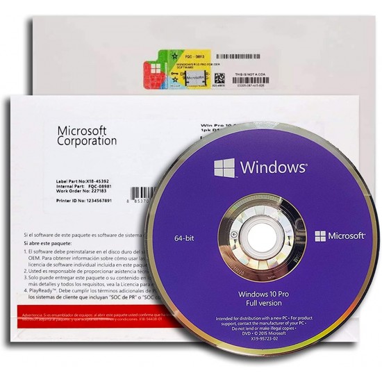 Microsoft Windows 10 Pro - Licence - 1 licence - OEM - DVD - 64-bit - anglais