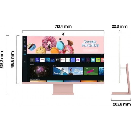 Samsung M8 Smart Monitor S32BM80PUU 32" VA Panel Screen with Speakers 4K UHD Resolution 60Hz Refresh Rate 3-Sided Almost Frameless Design with Remote Control and Webcam Pink