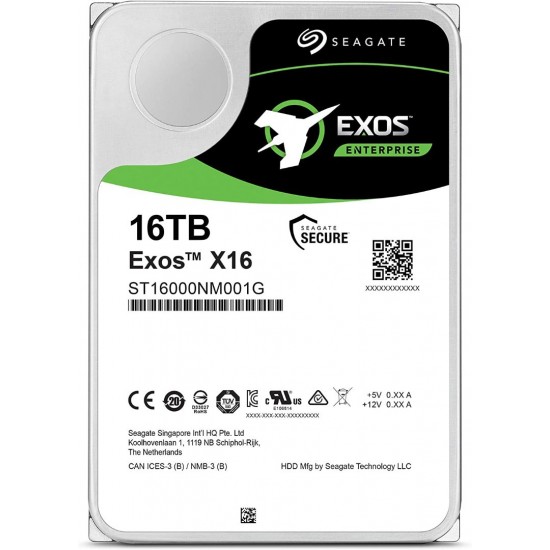 Seagate 16TB HDD Exos X16 7200 RPM 512e/4Kn SATA 6Gb/s 256MB Cache 3.5-Inch Enterprise Hard Drive (ST16000NM001G)