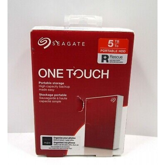 Seagate One Touch, 5TB, Portable External Hard Drive, PC Notebook & Mac USB 3.0, Red, 1 Year MylioCreate, 4 mo Adobe Creative Cloud Photography, 2 Year Rescue Services (STKC5000403)