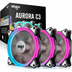 Aigo Aurora C3 Kit 3-Pack RGB Case Fan LED 120mm Speed Controllable High Performance High Airflow Adjustable Color PC CPU Computer Case Cooling Cooler With Controller | ADFAURORAC3