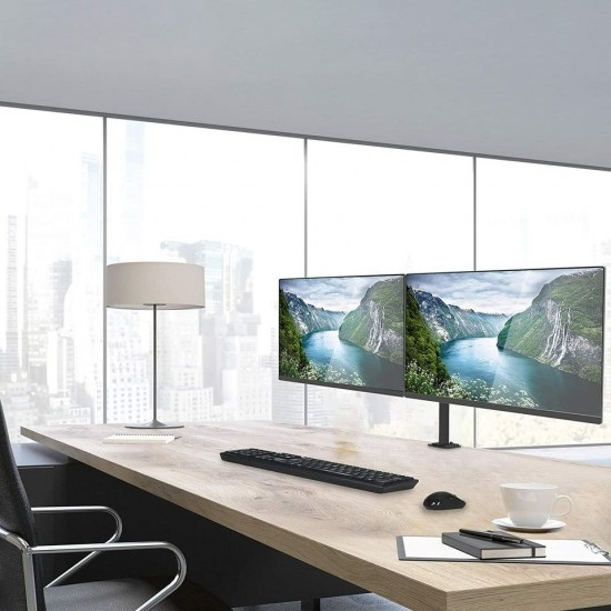 Dual Monitor Desk Mount Stand, Heavy Duty Fully Adjustable Computer Monitor Arm for 2 /Two LCD Screens up to 32 Inch with C-Clamp and Grommet Base
