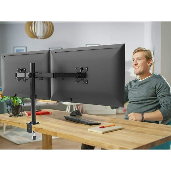 Dual Monitor Desk Mount Stand, Heavy Duty Fully Adjustable Computer Monitor Arm for 2 /Two LCD Screens up to 32 Inch with C-Clamp and Grommet Base