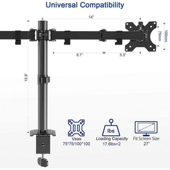 Dual Monitor Desk Mount Stand, Heavy Duty Fully Adjustable Computer Monitor Arm for 2 /Two LCD Screens up to 32 Inch with C-Clamp and Grommet Base