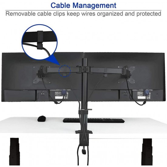 Dual Monitor Desk Mount Stand, Heavy Duty Fully Adjustable Computer Monitor Arm for 2 /Two LCD Screens up to 32 Inch with C-Clamp and Grommet Base