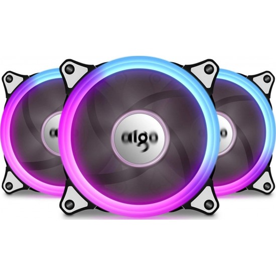 Aigo Aurora C3 Kit 3-Pack RGB Case Fan LED 120mm Speed Controllable High Performance High Airflow Adjustable Color PC CPU Computer Case Cooling Cooler With Controller | ADFAURORAC3